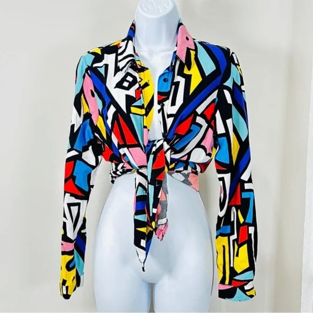 Big Dart Colorful Retro 80s 90s Button Front Coll… - image 7